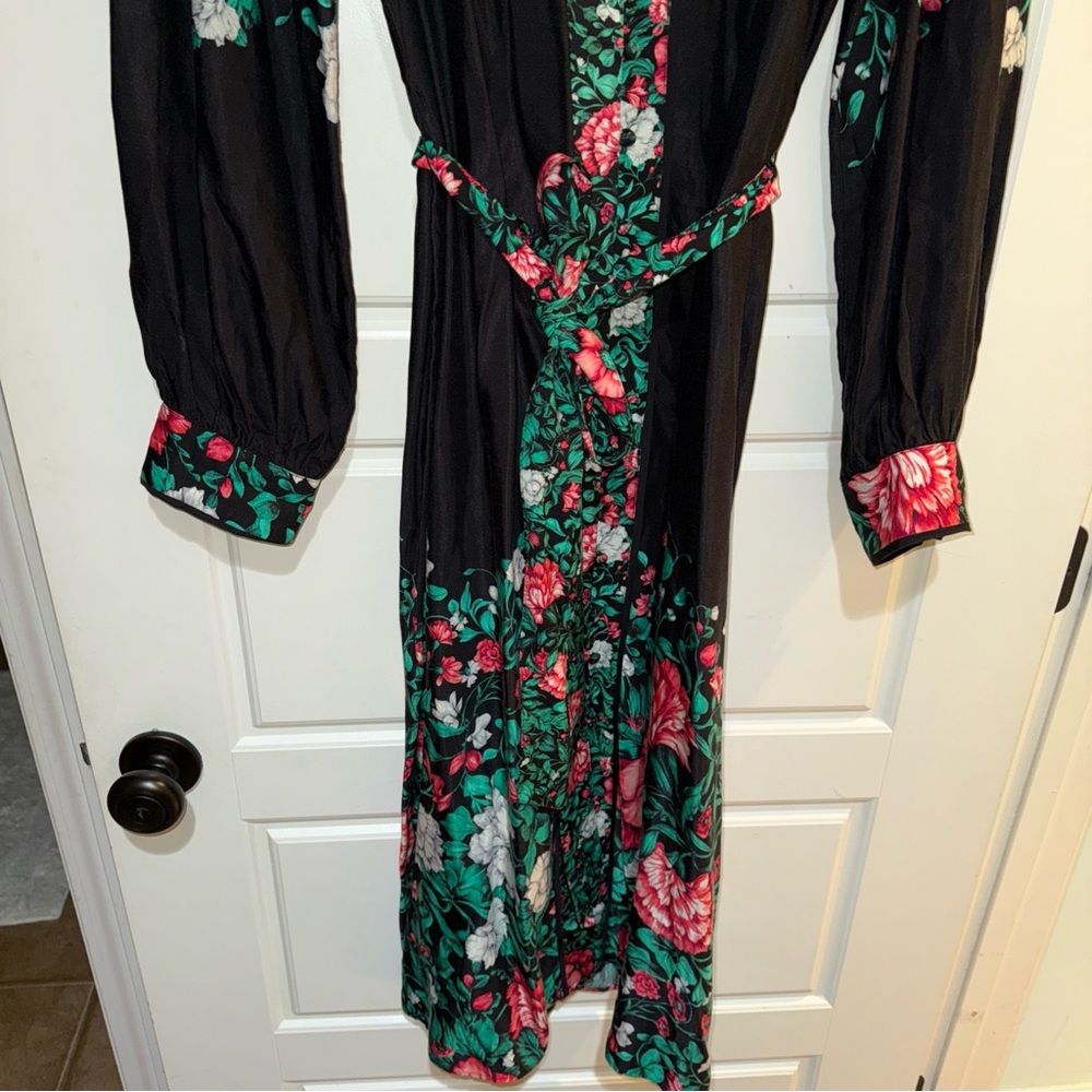 Anthropologie Green and Red Sheath Dress with Bishop Sleeves and V-Neck xl - Picture 8 of 9